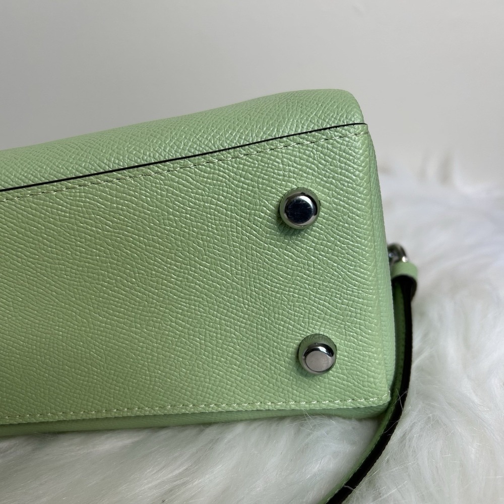 Coach Mini Darcie Carryall Pistachio Green Crossgrain Leather Satchel Excellent - Picture 13 of 14